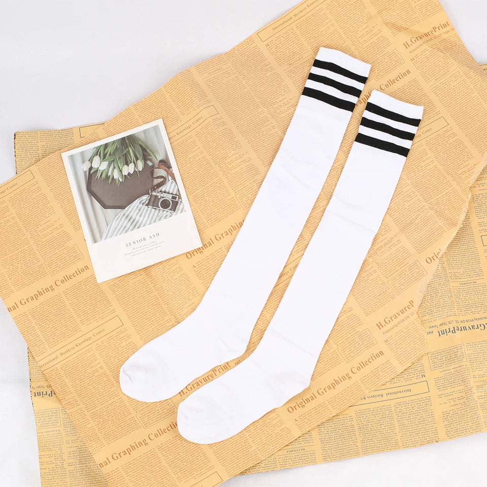 Japanese And Korean Casual Three Bar Knee High Socks Dance Versatile Long Tube Jacquard Breathable High Tube Pressure For Women
