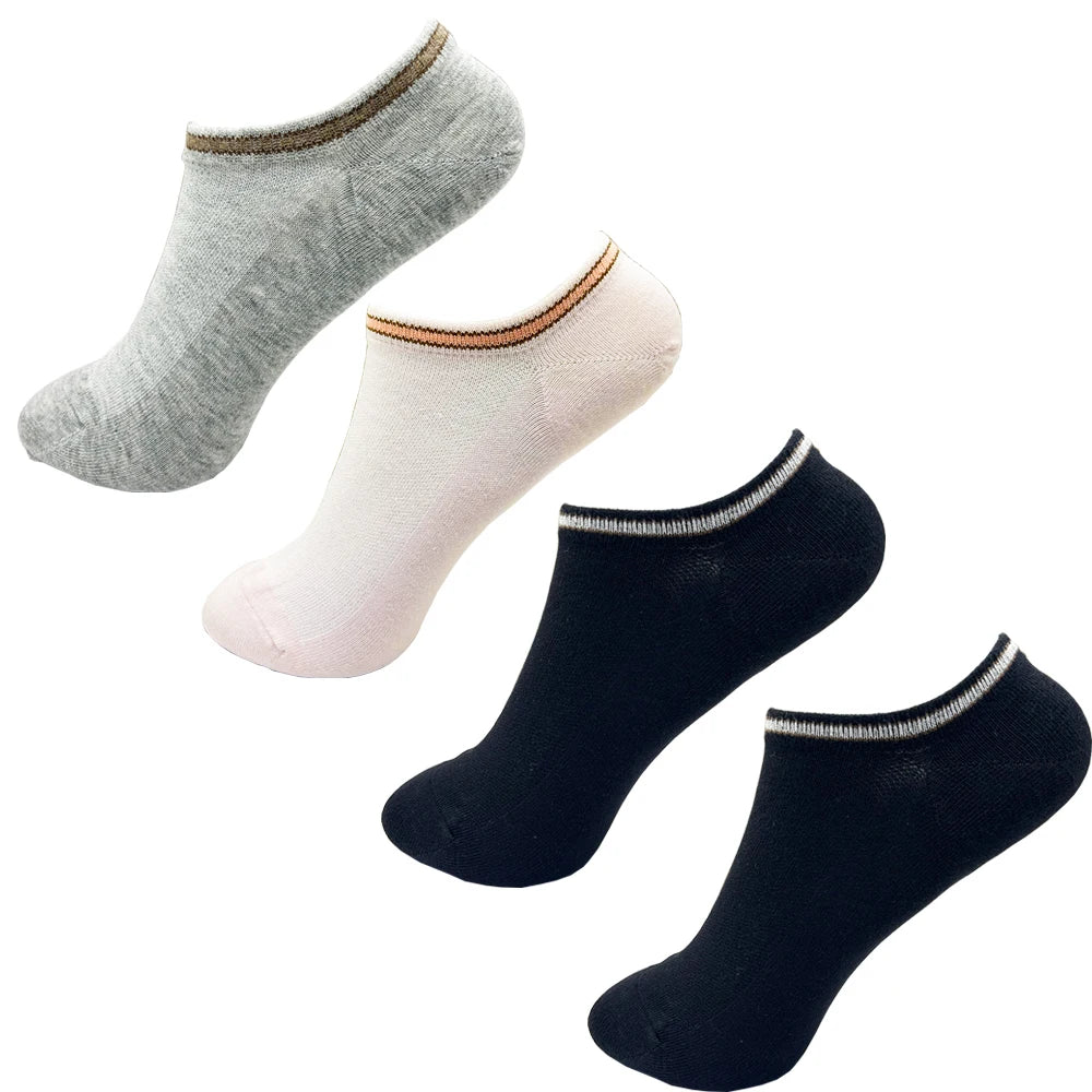 4 Pairs Cotton Women's Boat Socks No Show Socks Set for Lady White Invisible Cotton Socks Pack Pink Black Breathable Summer