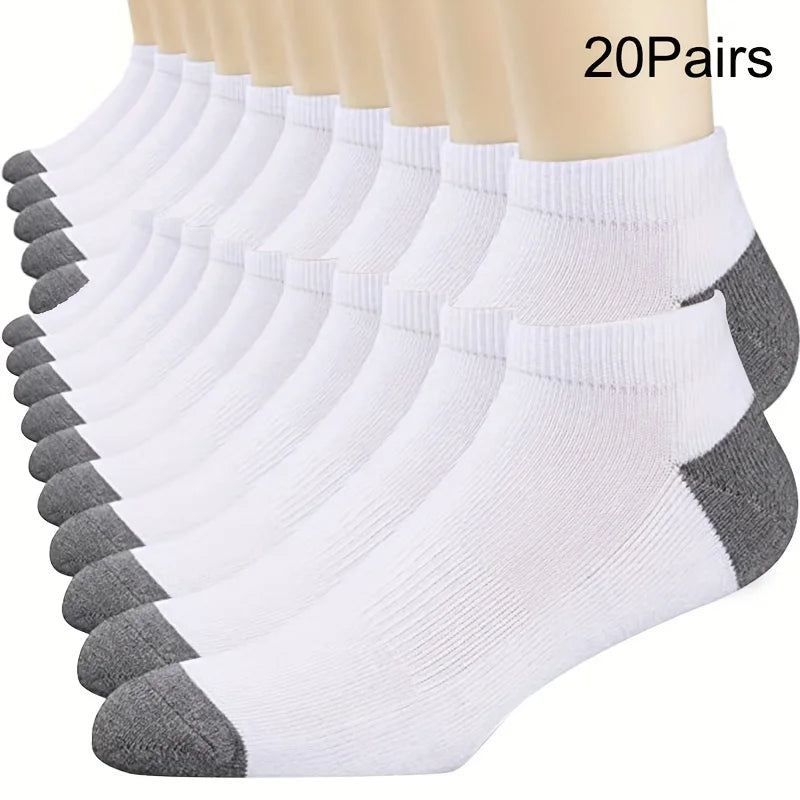 10/20/30pairs Men's Color Block Boat Socks, Fashion Breathable Comfy Low Cut Ankle Socks, Men's Socks