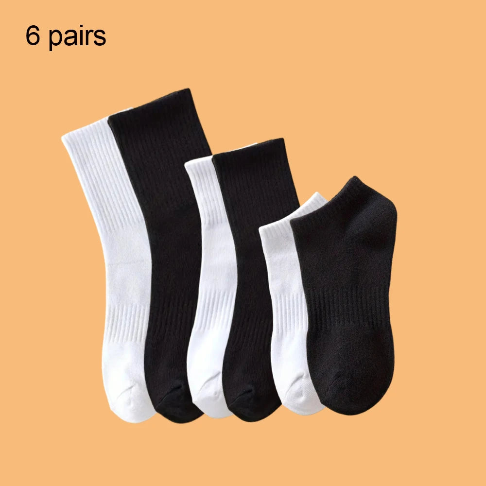 4/6 Pairs Solid Colour Socks Black White Multiple Style Soft Breathable Sports Ankle Men's Women's Summer Autumn Business Socks