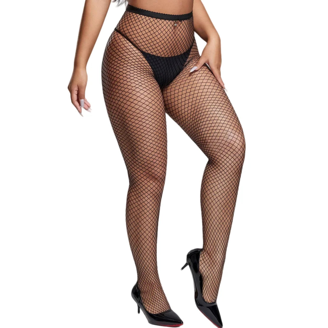FREEAUCE Plus Size Women's Lace Floral Garter Belt Thigh High Pantyhose Stockings Over Knee Fishnets Mesh Socks Tights Leggings