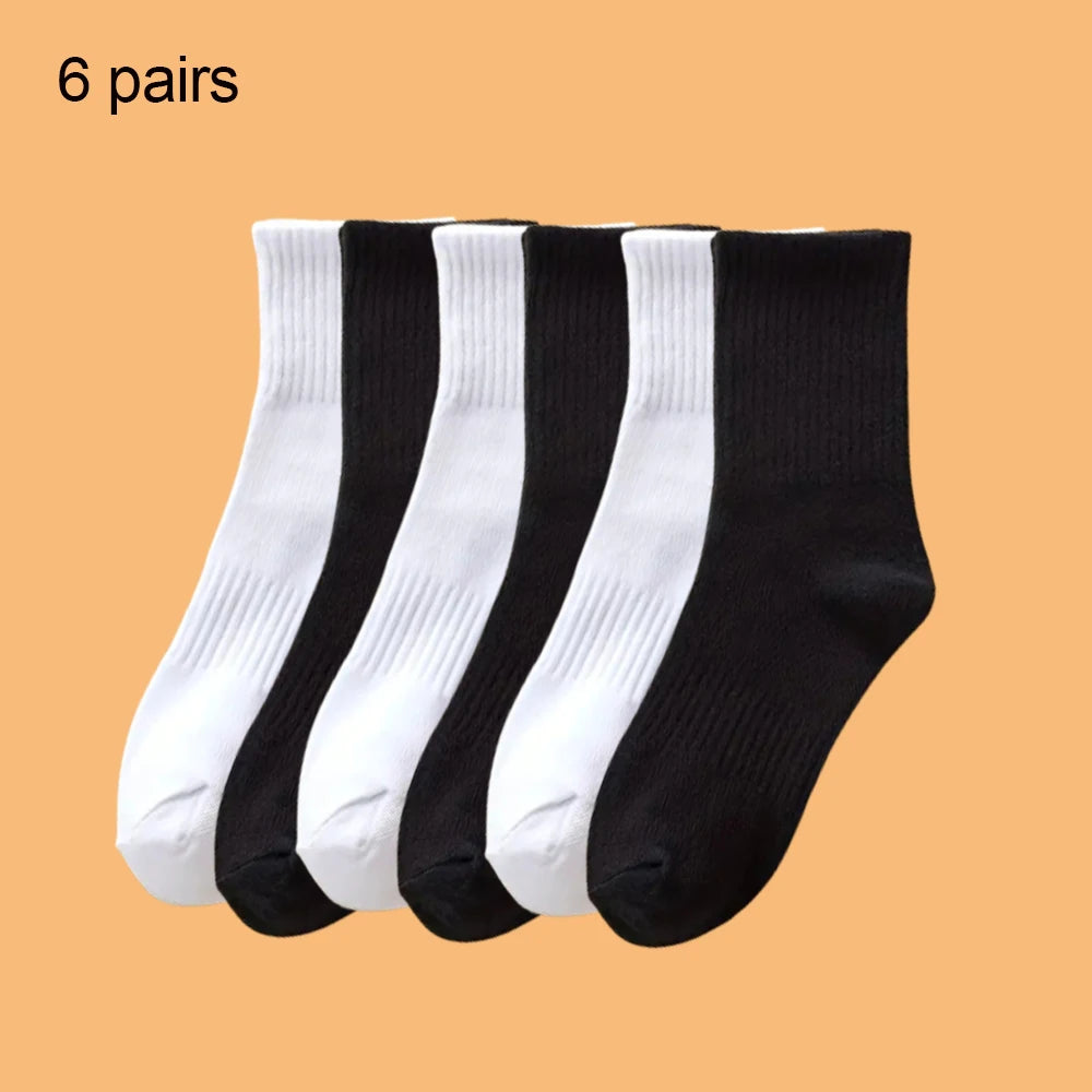 4/6 Pairs Solid Colour Socks Black White Multiple Style Soft Breathable Sports Ankle Men's Women's Summer Autumn Business Socks