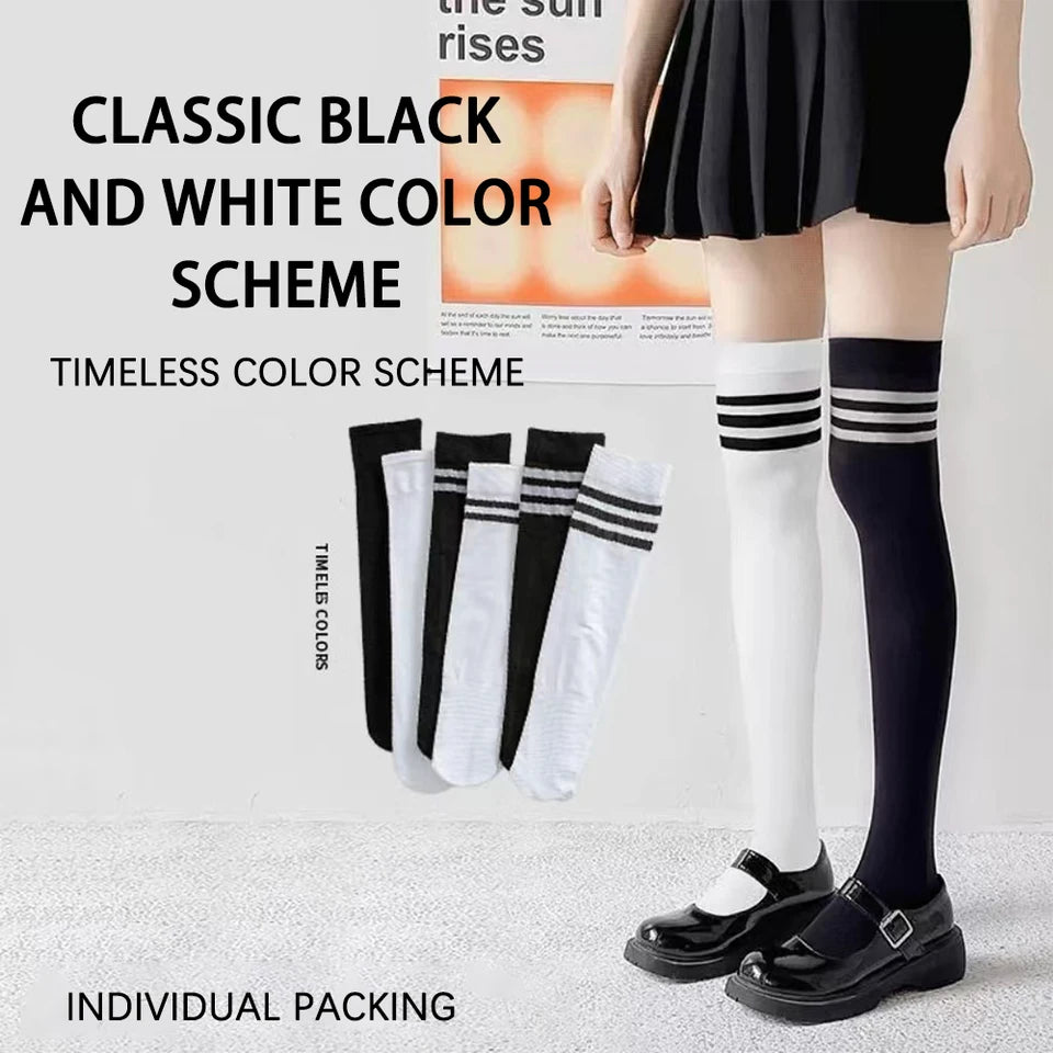 Japanese And Korean Casual Three Bar Knee High Socks Dance Versatile Long Tube Jacquard Breathable High Tube Pressure For Women