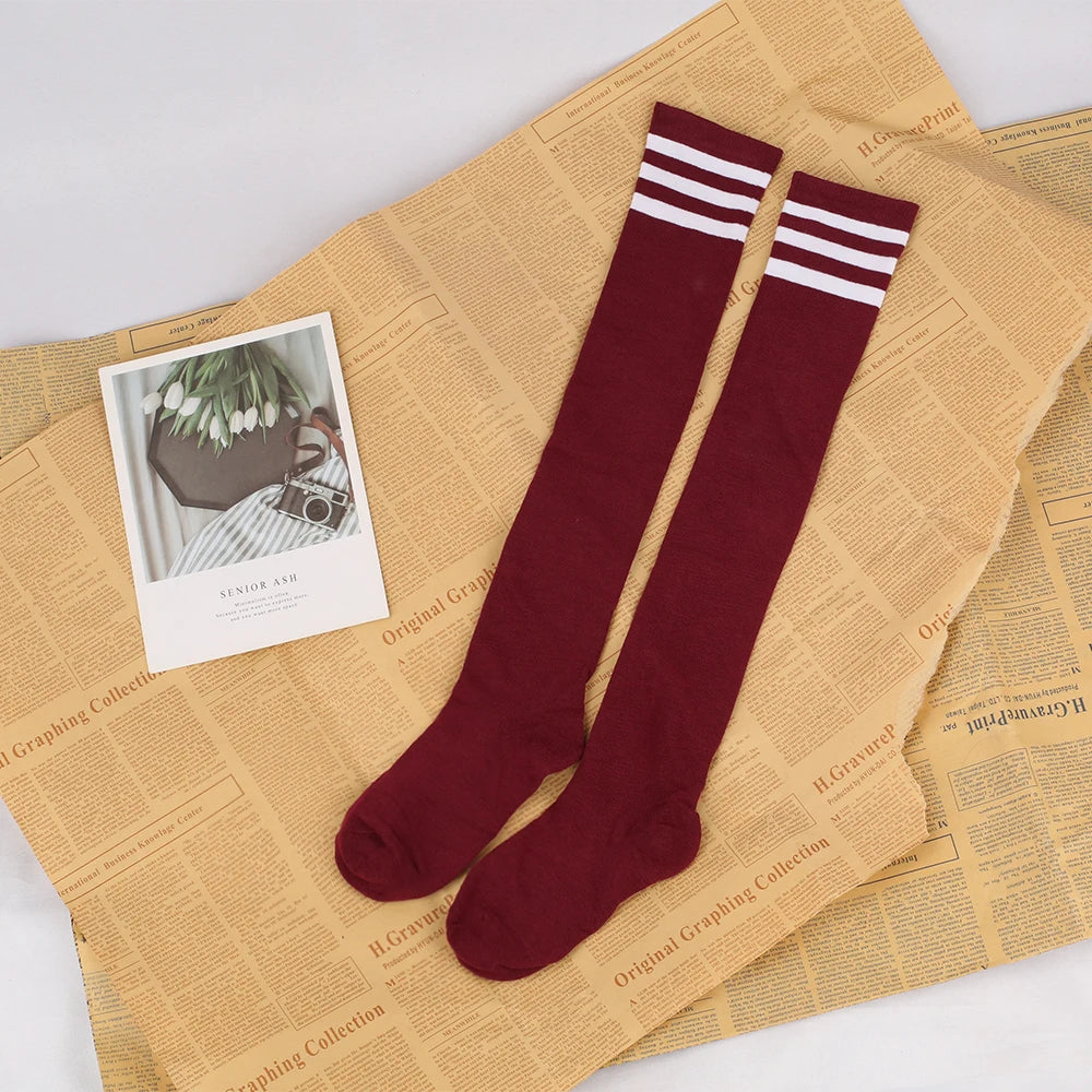 Japanese And Korean Casual Three Bar Knee High Socks Dance Versatile Long Tube Jacquard Breathable High Tube Pressure For Women