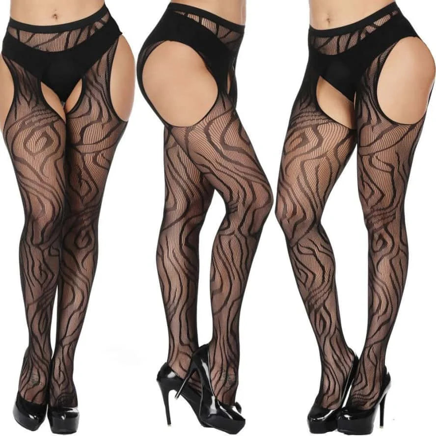 FREEAUCE Plus Size Women's Lace Floral Garter Belt Thigh High Pantyhose Stockings Over Knee Fishnets Mesh Socks Tights Leggings