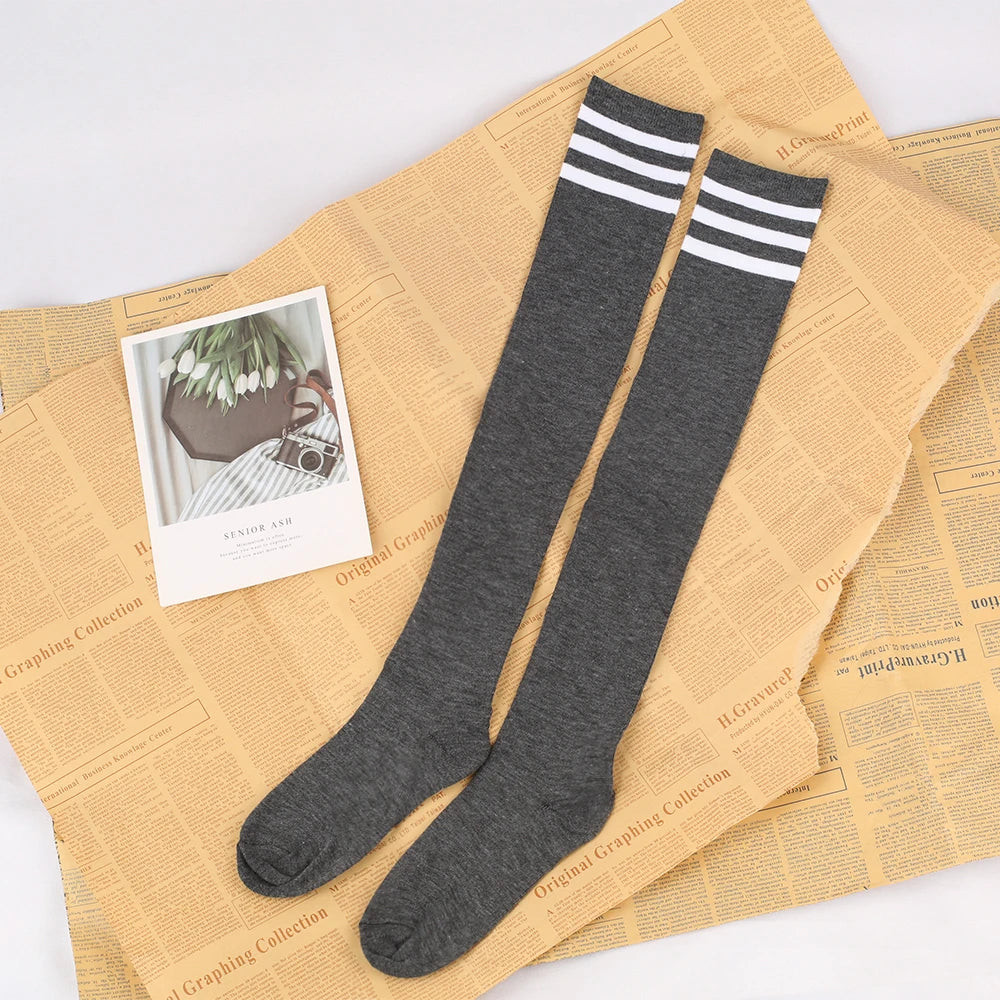 Japanese And Korean Casual Three Bar Knee High Socks Dance Versatile Long Tube Jacquard Breathable High Tube Pressure For Women